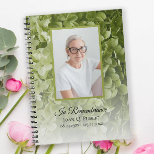 Green Hydrangea Floral Funeral Memorial Gästebuch Notizblock