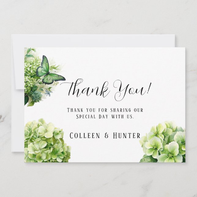Green Hydrangea Probe Dinner Danke Cards Einladung (Vorderseite)