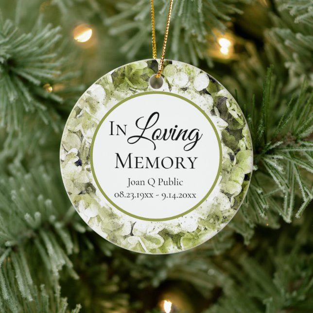 Green Hydrangea Wassercolor Memorial Keepake Keramik Ornament (Baum)