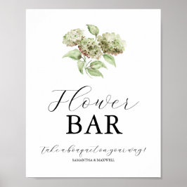 Green Hydrangea Wedding Flower Bar Signs Poster