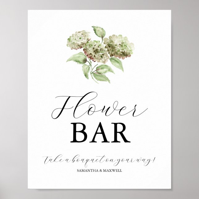 Green Hydrangea Wedding Flower Bar Signs Poster (Vorne)