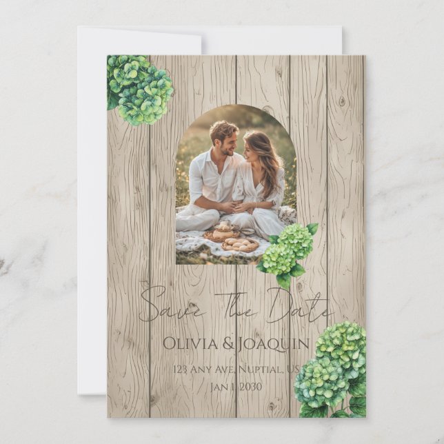 Green Hydrangea Wedding Invitation (Devant)