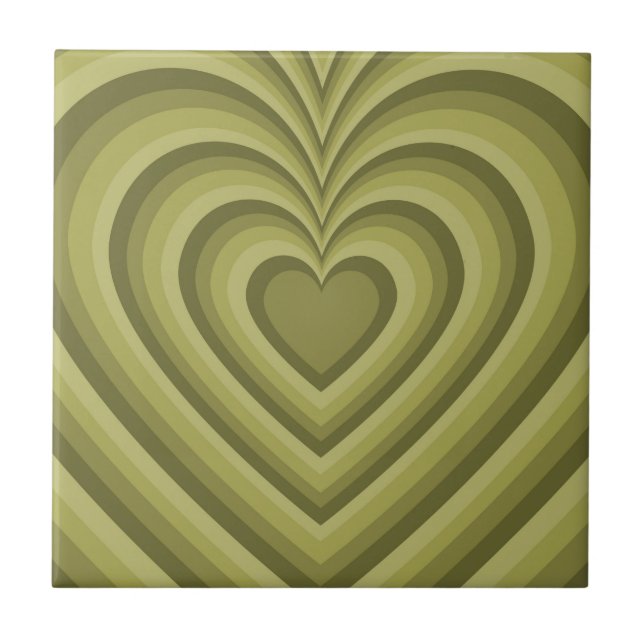 Green Hypnotic Heart Liebe Muster Keramik Tile Fliese (Vorderseite)
