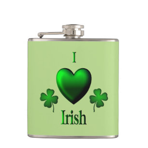 Green I Heart Irish Flachmann