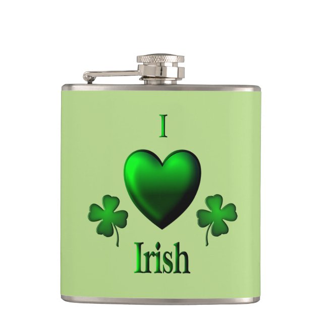 Green I Heart Irish Flachmann (Vorderseite)