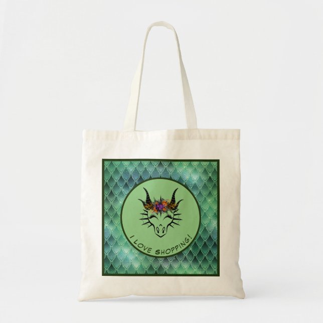 Green I Liebe Shopping Dragon Head & Scales Tragetasche (Vorne)