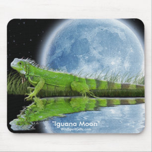 Green Iguana & Moon Wildlife Art Tapis de souris