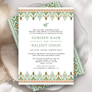 Green Ikat Anand Karaj Sikh Faire-part de mariage