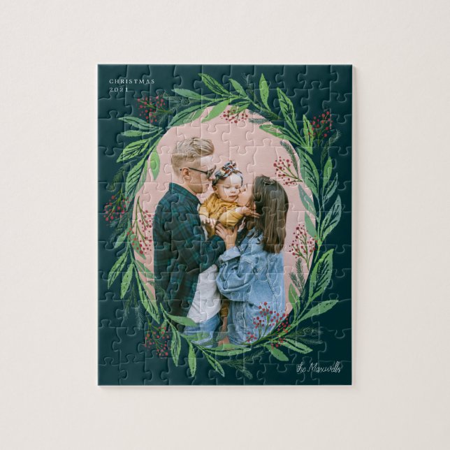 Green Illustriert Leaaath Foto Frame Holiday (Vertikal)