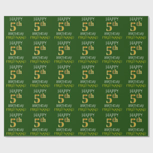 Green, Imitate Gold "HAPPY 5th GEBTHDAY" Geschenkpapier