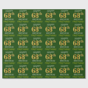 Green, Imitate Gold "HAPPY 68. BIRTHDAY" Geschenkpapier