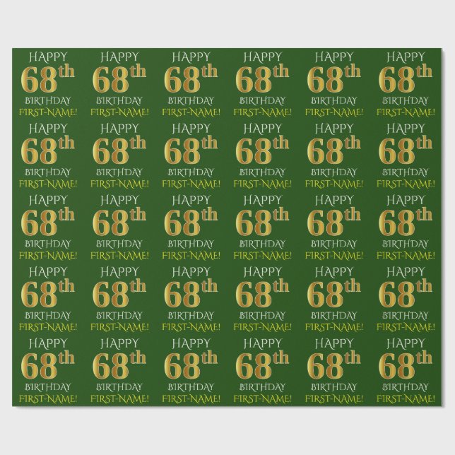 Green, Imitate Gold "HAPPY 68. GEBURTSTAG" Geschenkpapier (Flach)