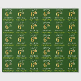 Green, Imitate Gold "HAPPY 6th GEBTHDAY" Geschenkpapier