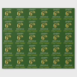 Green, Imitate Gold "HAPPY 6th GEBTHDAY" Geschenkpapier