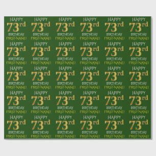 Green, Imitate Gold "HAPPY 73. BIRTHDAY" Geschenkpapier