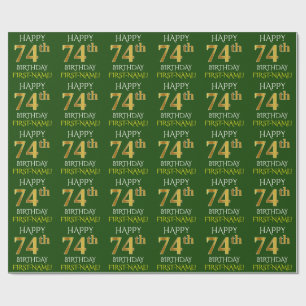 Green, Imitate Gold "HAPPY 74. GEBURTSTAG" Geschenkpapier