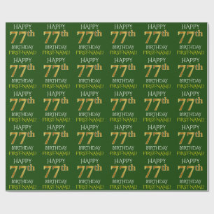 Green, Imitate Gold "HAPPY 77. GEBURTSTAG" Geschenkpapier