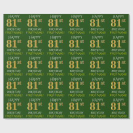 Green, Imitate Gold "HAPPY 81. BIRTHDAY" Geschenkpapier