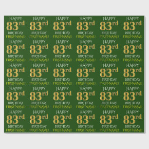 Green, Imitate Gold "HAPPY 83. BIRTHDAY" Geschenkpapier