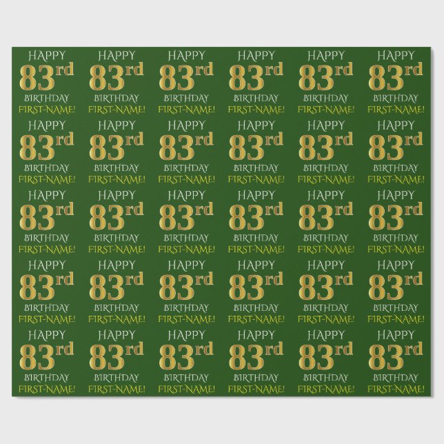 Green, Imitate Gold "HAPPY 83. BIRTHDAY" Geschenkpapier (Flach)