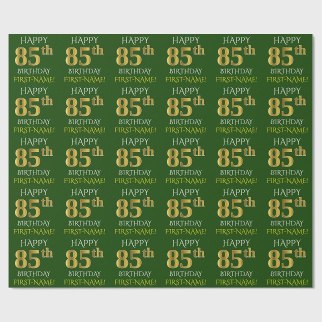 Green, Imitate Gold "HAPPY 85. GEBURTSTAG" Geschenkpapier (Flach)