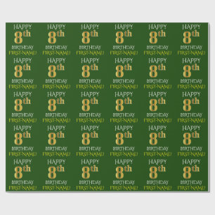 Green, Imitate Gold "HAPPY 8. GEBURTSTAG" Geschenkpapier