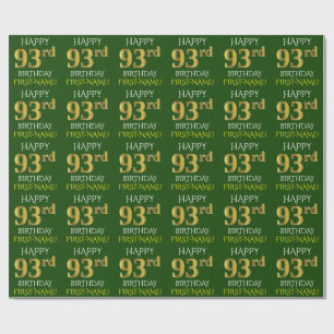 Green, Imitate Gold "HAPPY 93. BIRTHDAY" Geschenkpapier