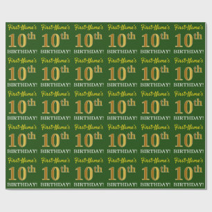 Green, Imitation Gold Look "10. GEBURTSTAG" Geschenkpapier