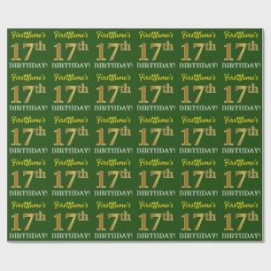 Green, Imitation Gold Look "17. GEBURTSTAG" Geschenkpapier