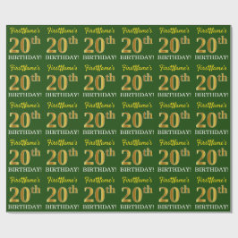 Green, Imitation Gold Look "20. GEBURTSTAG" Geschenkpapier