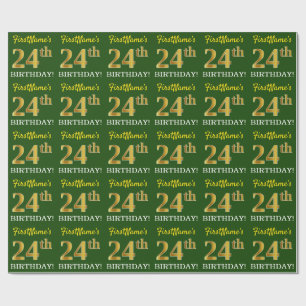 Green, Imitation Gold Look "24. GEBURTSTAG" Geschenkpapier