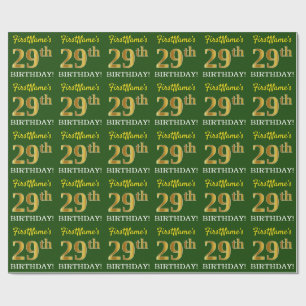 Green, Imitation Gold Look "29. GEBURTSTAG" Geschenkpapier
