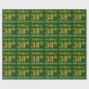 Green, Imitation Gold Look "38. GEBURTSTAG" Geschenkpapier