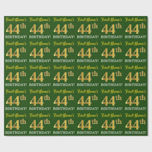 Green, Imitation Gold Look "44. GEBURTSTAG" Geschenkpapier (Flach)