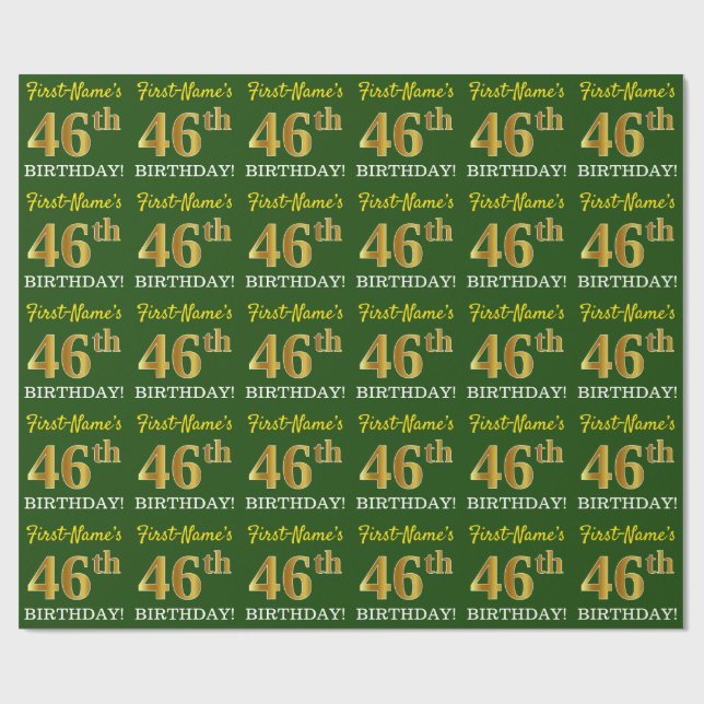 Green, Imitation Gold Look "46. GEBURTSTAG" Geschenkpapier (Flach)