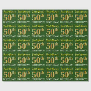 Green, Imitation Gold Look "50. GEBURTSTAG" Geschenkpapier