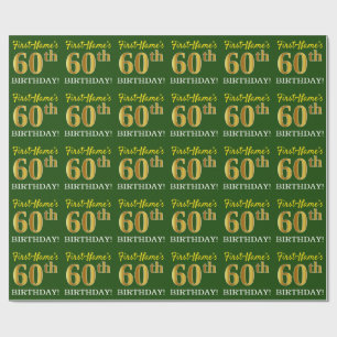 Green, Imitation Gold Look "60. GEBURTSTAG" Geschenkpapier