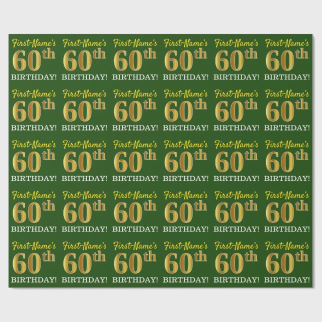 Green, Imitation Gold Look "60. GEBURTSTAG" Geschenkpapier (Flach)