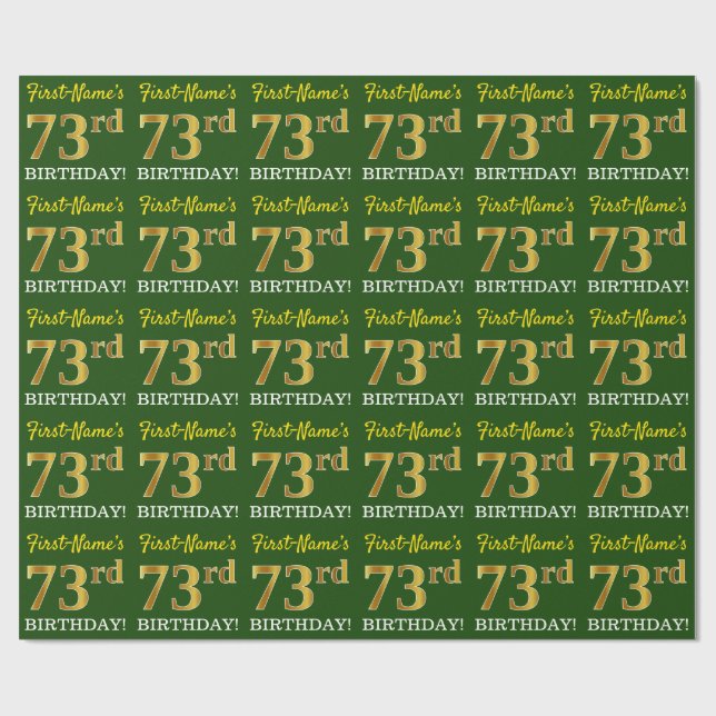 Green, Imitation Gold Look "73. BIRTHDAY" Geschenkpapier (Flach)