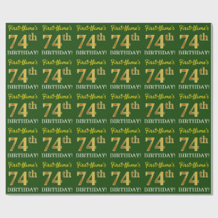 Green, Imitation Gold Look "74. GEBURTSTAG" Geschenkpapier