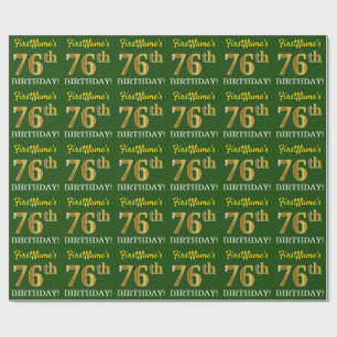 Green, Imitation Gold Look "76. GEBURTSTAG" Geschenkpapier