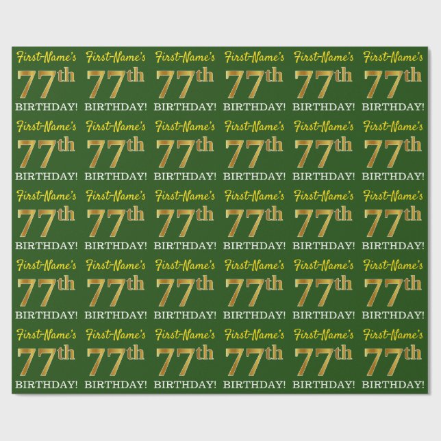 Green, Imitation Gold Look "77. GEBURTSTAG" Geschenkpapier (Flach)