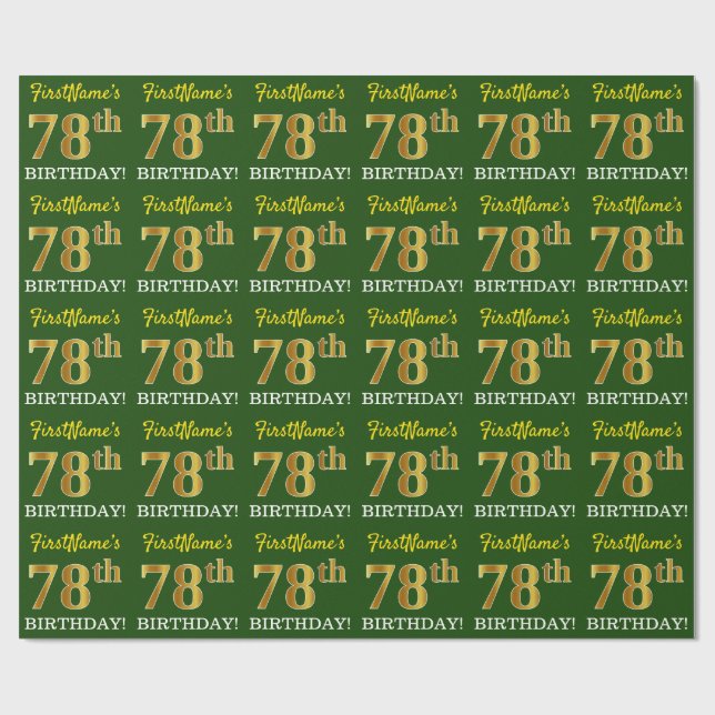 Green, Imitation Gold Look "78. GEBURTSTAG" Geschenkpapier (Flach)
