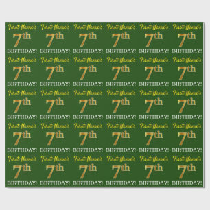 Green, Imitation Gold Look "7. BIRTHDAY" Geschenkpapier