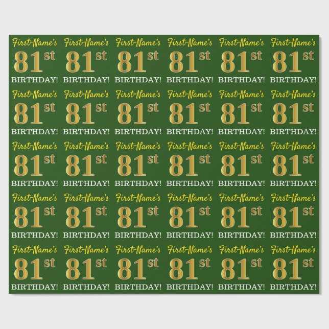 Green, Imitation Gold Look "81. GEBURTSTAG" Geschenkpapier (Flach)
