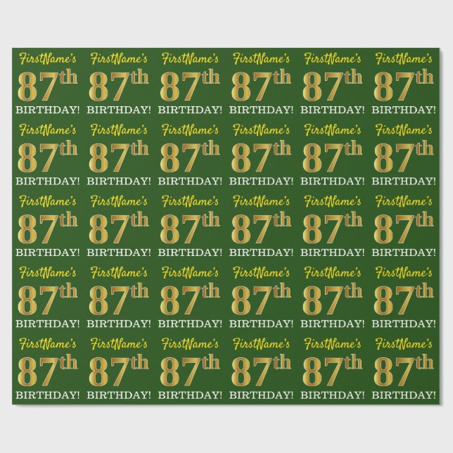 Green, Imitation Gold Look "87. GEBURTSTAG" Geschenkpapier (Flach)