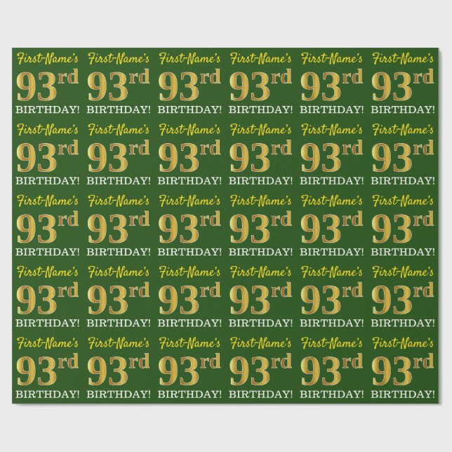 Green, Imitation Gold Look "93. BIRTHDAY" Geschenkpapier (Flach)