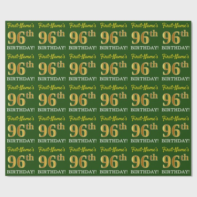 Green, Imitation Gold Look "96. GEBURTSTAG" Geschenkpapier (Flach)