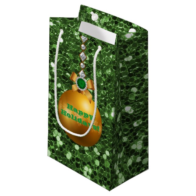Green Imitats Glitzer Gold Ball Ornament Jewel Kleine Geschenktüte (Vorderseite Schrägansicht)
