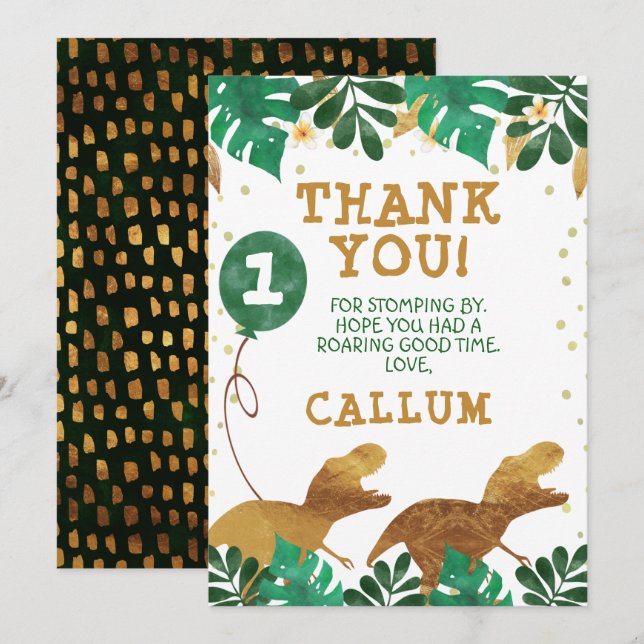Green Imitats Gold Foil Dinosaurier Danke, Karte (Vorne/Hinten)